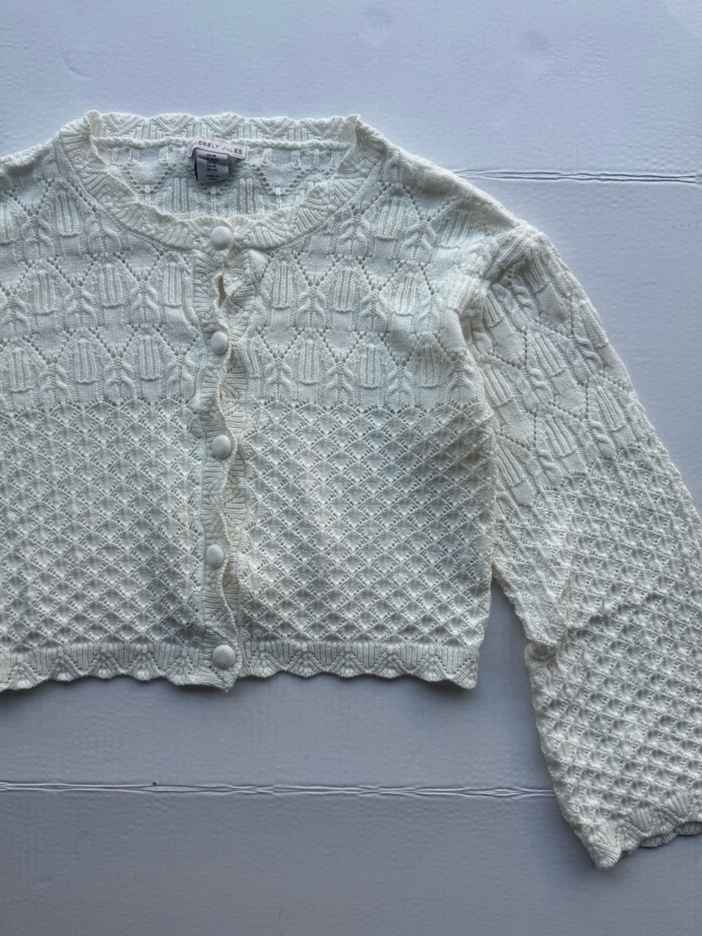 Sincerly Jules Cream Cropped Textured Knit Cardigan